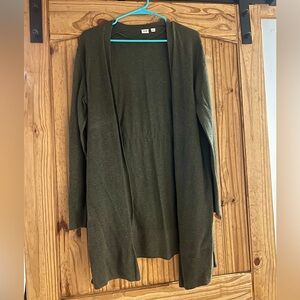 Olive Green Long Line Open Front Cardigan Sweater GAP